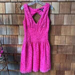 NWT BCBGMAXAZRIA Katarina Lace Sequin Pink V-neck Open Back Dress in Women's 12